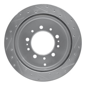 Lexus LX570 Brake Rotor (1) - Rear Left - R1 Concepts - Drilled & Slotted - Silver - `07-`22